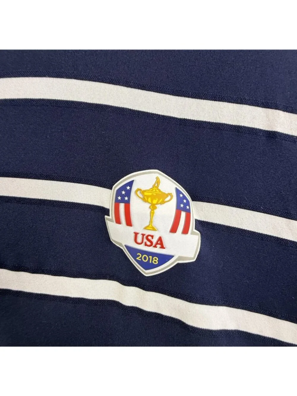 RLX Ralph Lauren USA Shirt Men Large Blue Striped Golf Wicking Performance Polo